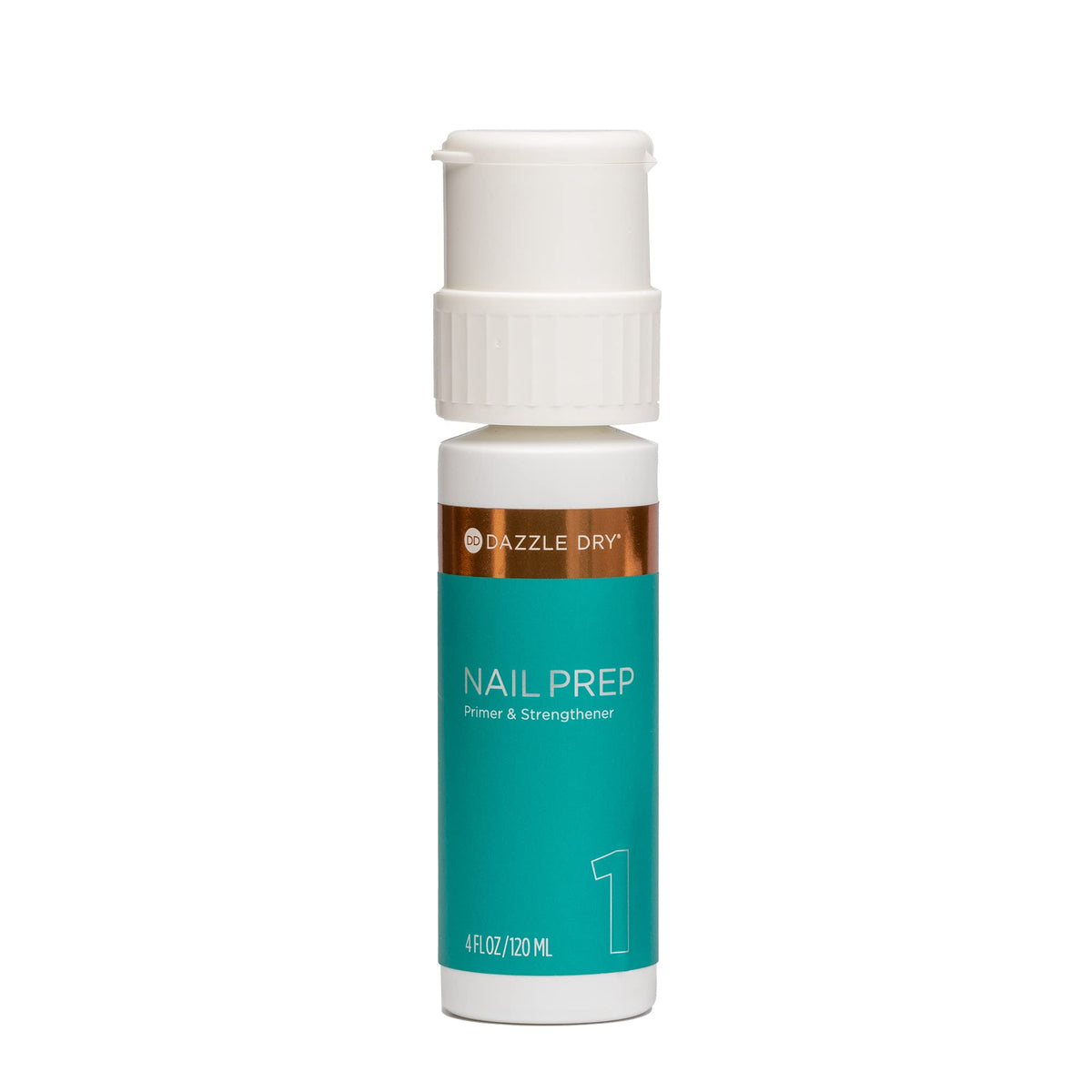 Dazzle Dry Step 1 Nail Prep bottle highlights a non-toxic formula for safe nail prep.