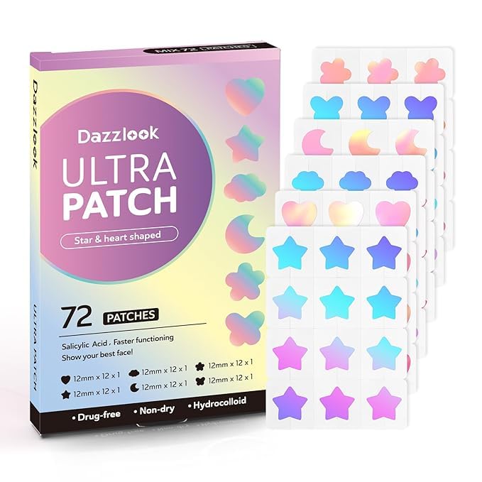 Dazzlook cute star acne patch with iridescent stars for targeted blemish care.