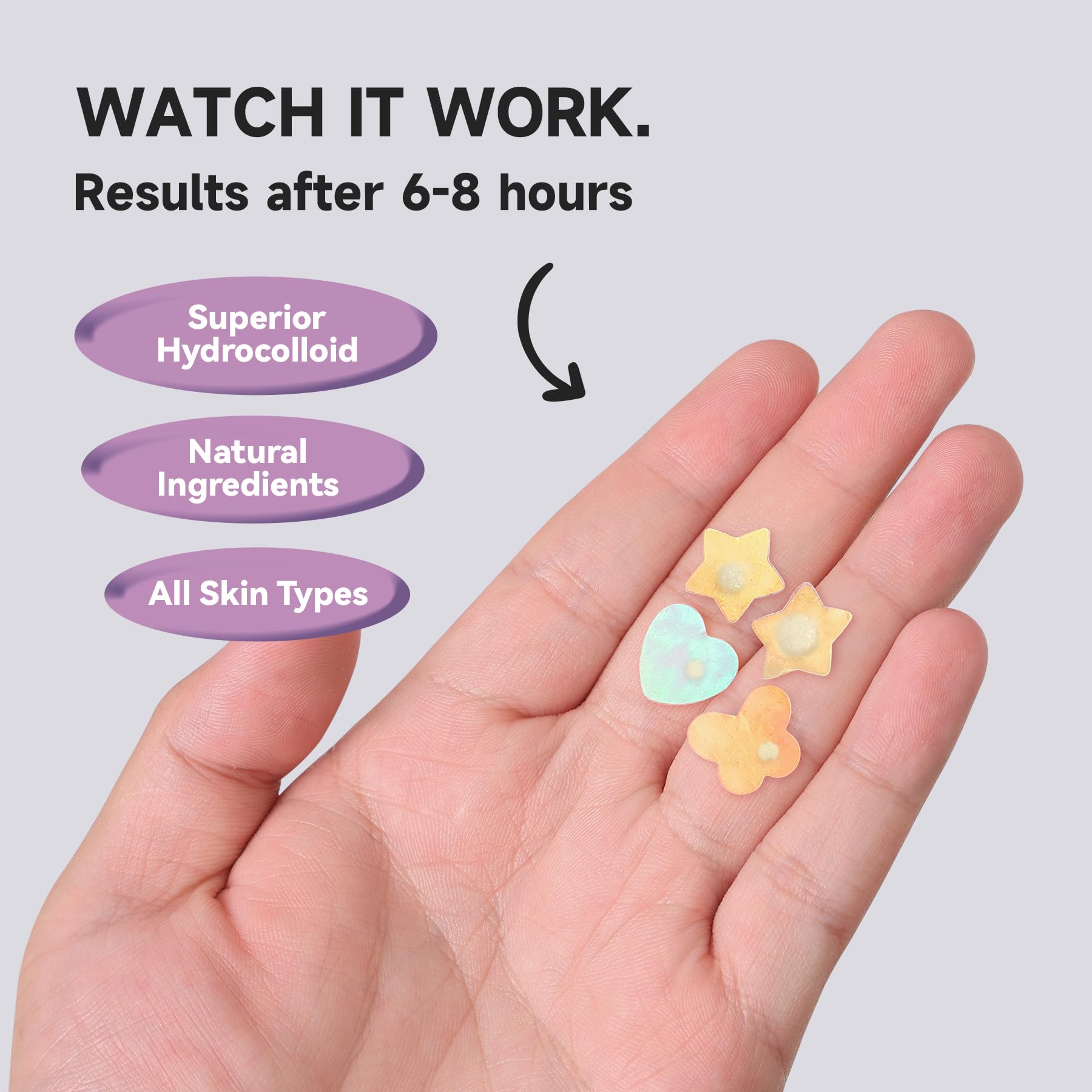 Dazzlook flower acne patch shows iridescent shimmer while shielding breakout areas.