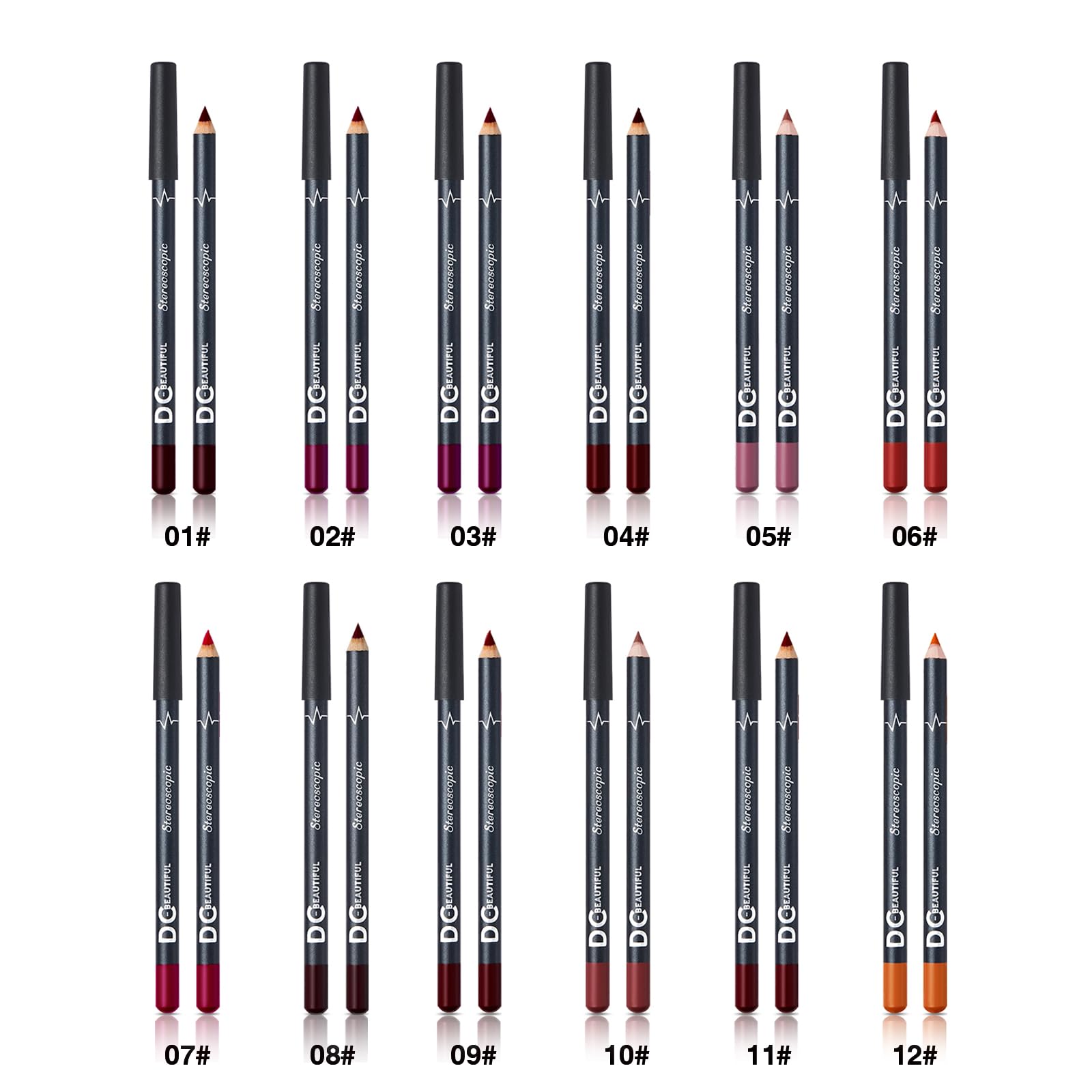 DC-BEAUTIFUL lip pencil set includes dual-use for lips and brows shaping.