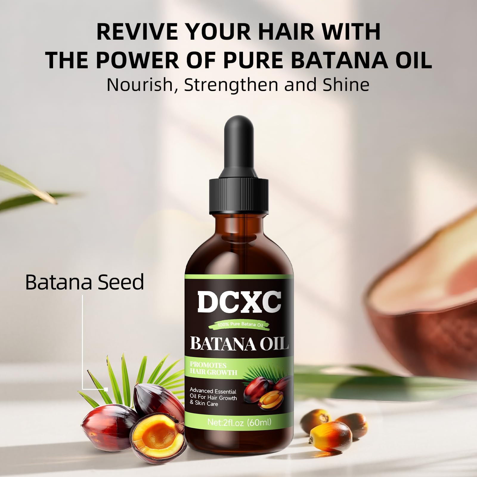 DCXC Batana Oil droplets illustrate easy two-minute daily treatment
