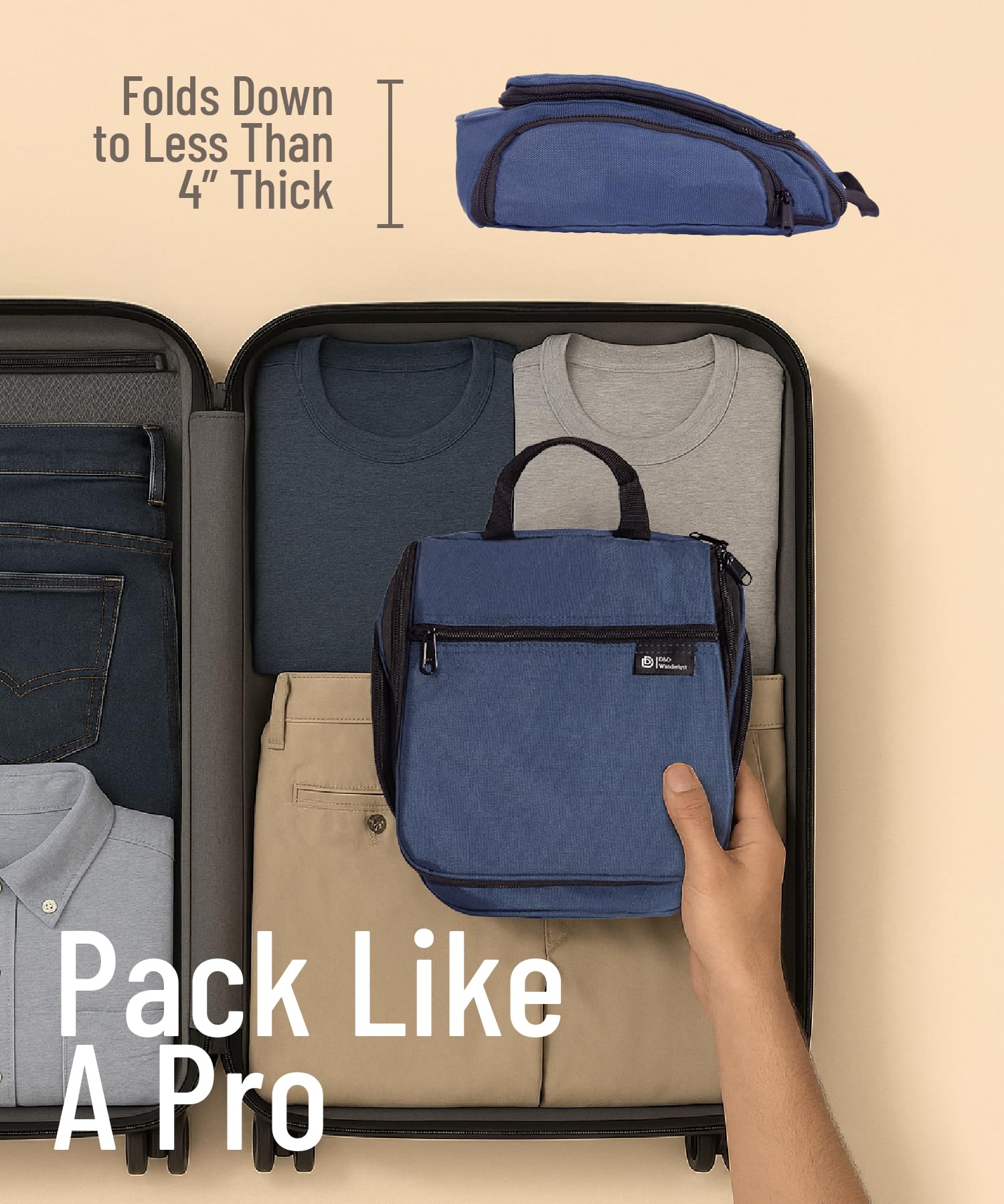 dd-dnd-wanderlust-makeup-storage-classic compact bag fits full-size bottles in luggage