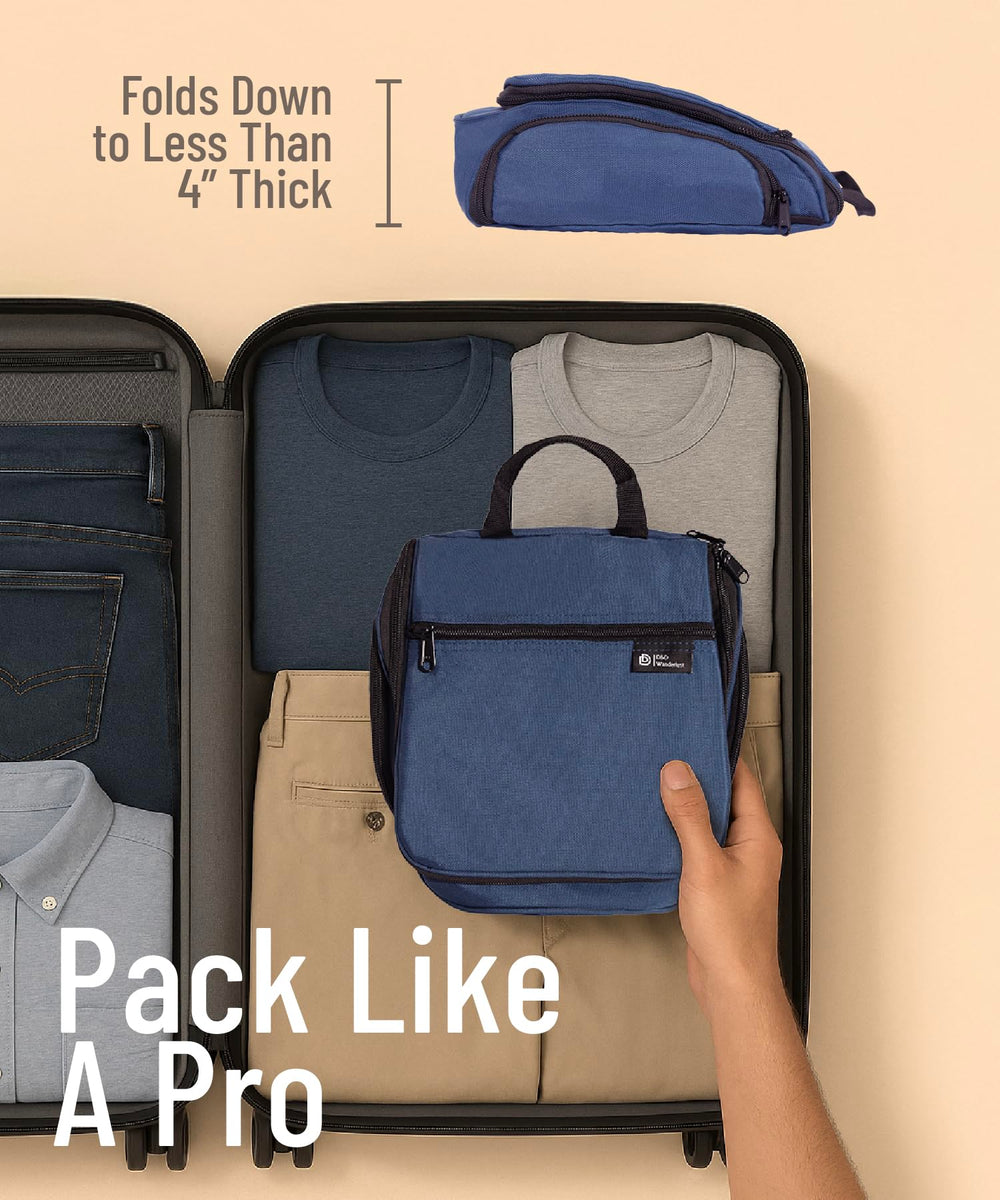 dd-dnd-wanderlust-makeup-storage-classic compact bag fits full-size bottles in luggage