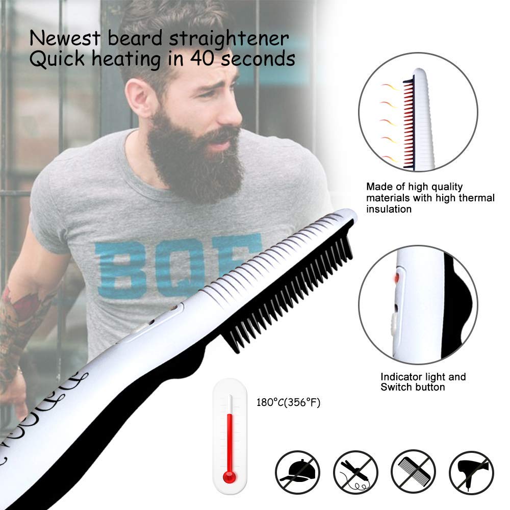 DDONG beard straightener comb features 360-degree swivel cord to prevent tangles during grooming