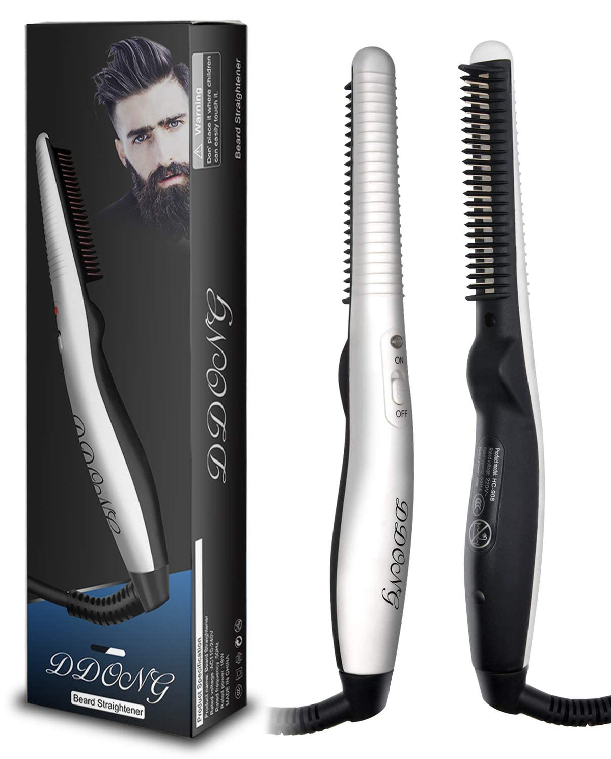 DDONG beard straightener comb in usage showing smooth glide and anti-static action for neat facial hair