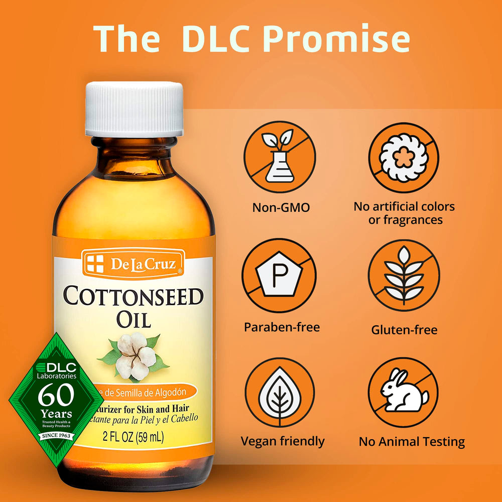 De La Cruz Aceite de Algodón, cuidado de cabello y cuero cabelludo, hidratación suave.