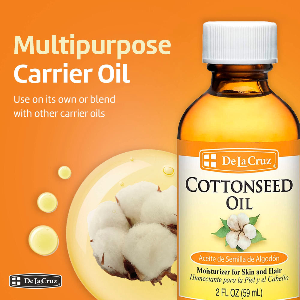 De La Cruz Aceite de Algodón, uso diario recomendado para piel y cabello.