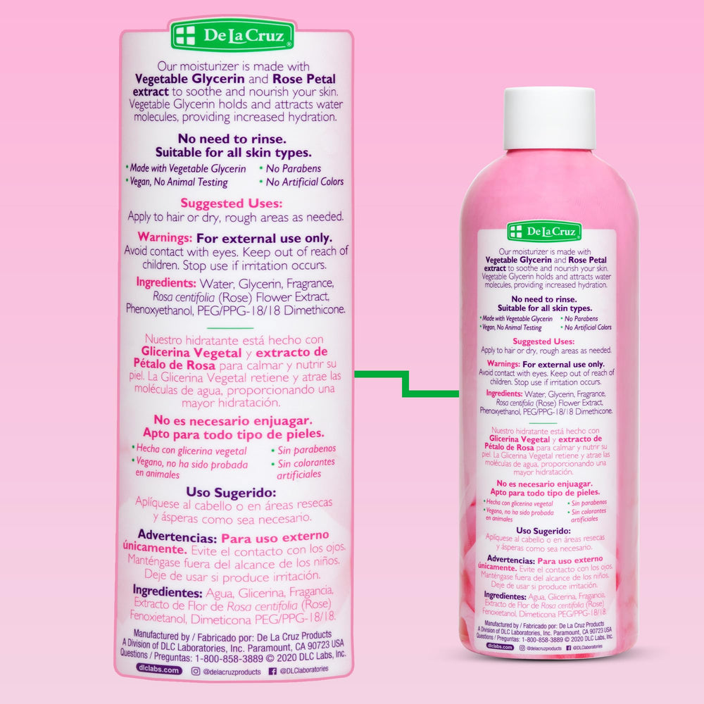 De La Cruz Rose Water on a bathroom counter for daily refresh.