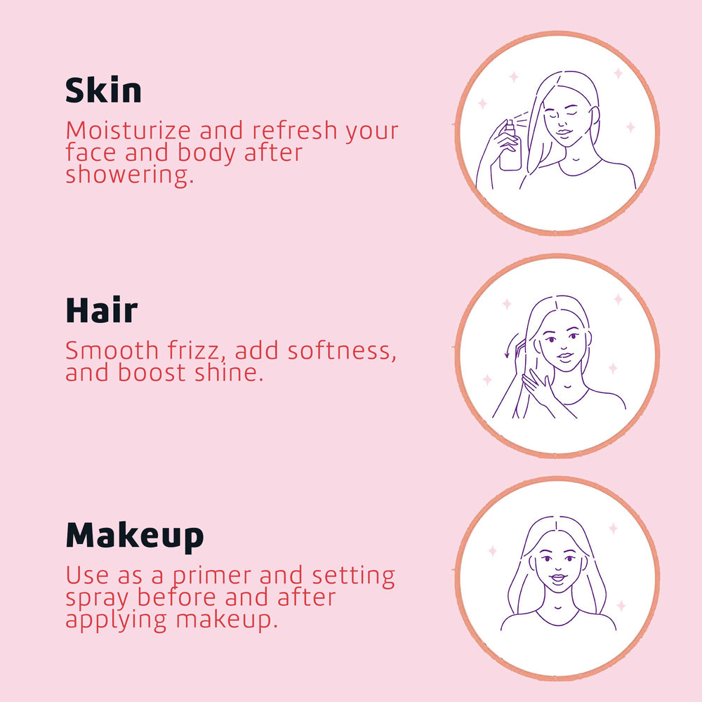 De La Cruz Rose Water and Glycerin Spray on skin showing gentle hydration.