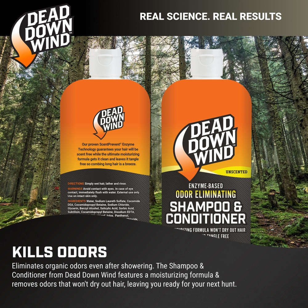 Dead Down Wind shampoo bottle back with usage notes for sensitive skin.
