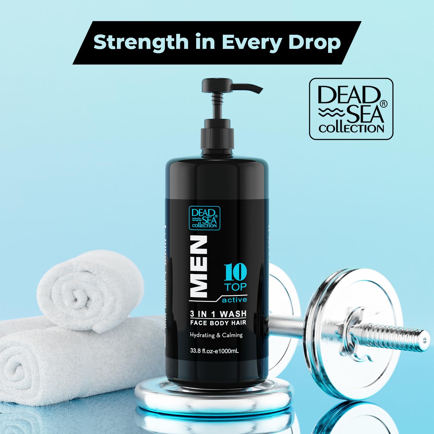 Dead Sea Collection body wash shampoo hair dispense shows 3-in-1 convenience