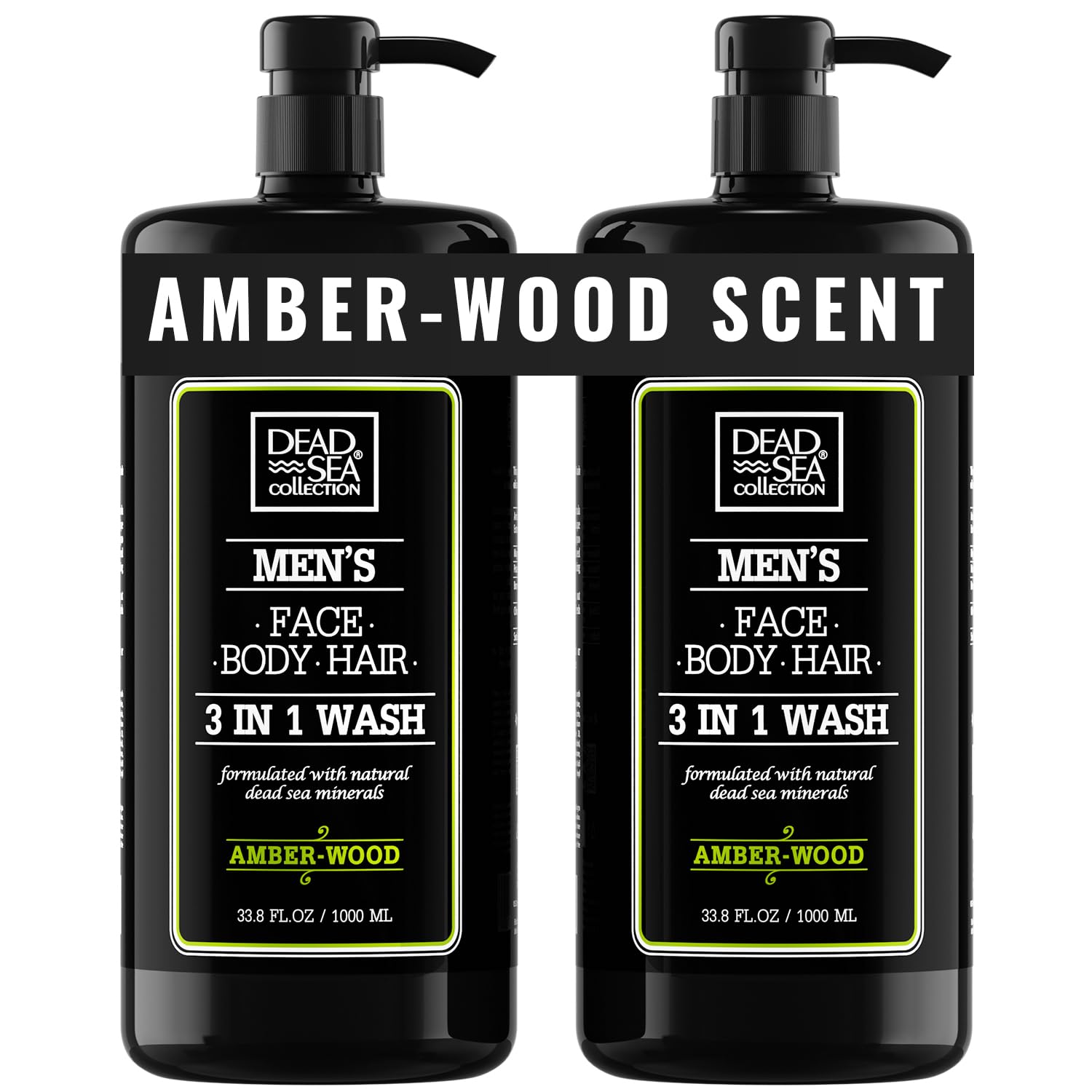 Dead Sea Collection Amber Wood Body Wash bottle front, two-pack convenience for daily cleansing.
