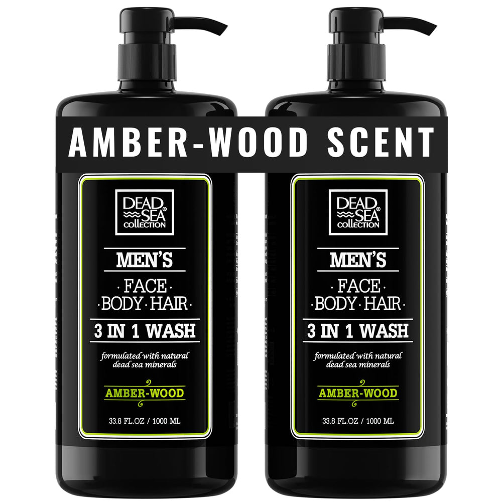 Dead Sea Collection Amber Wood Body Wash bottle front, two-pack convenience for daily cleansing.