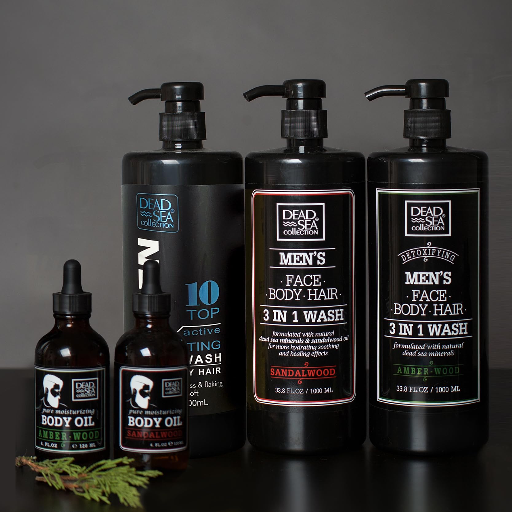 Dead Sea Collection Amber Wood Body Wash packaging box shows value.