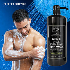 Dead Sea Collection Amber Wood Body Wash pump dispenser for one-handed use.
