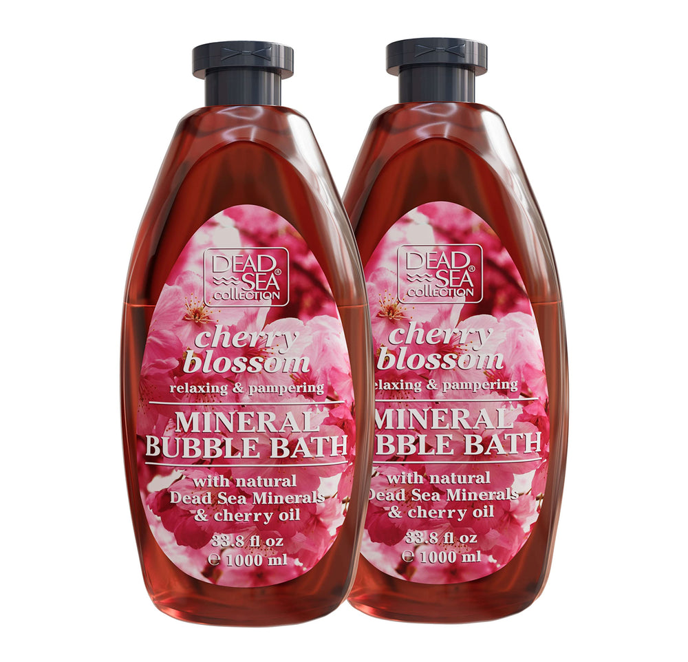 Dead Sea Collection cherry blossom bubble bath bottle image for a soothing at-home spa ritual and hydration