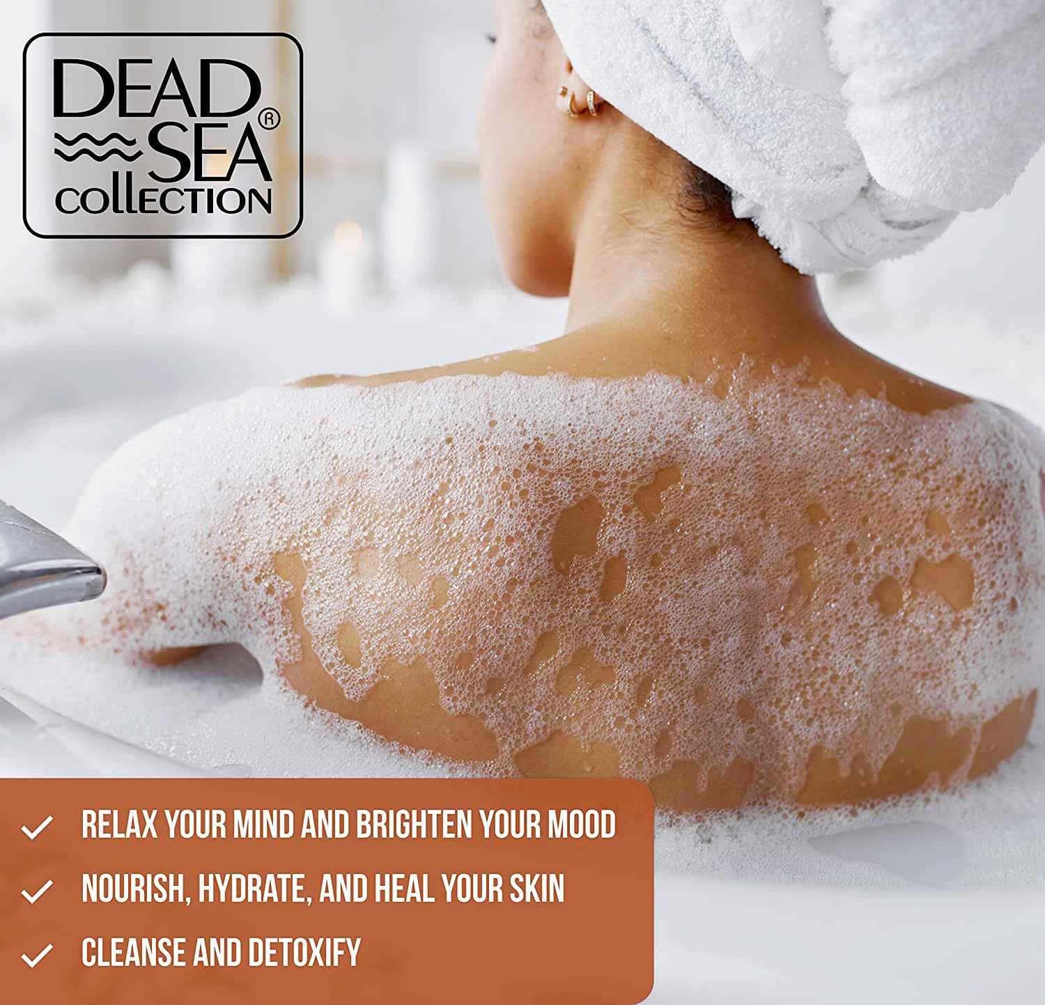 Dead Sea Collection Bubble Bath coconut minerals closeup shows mineral-rich ingredients.