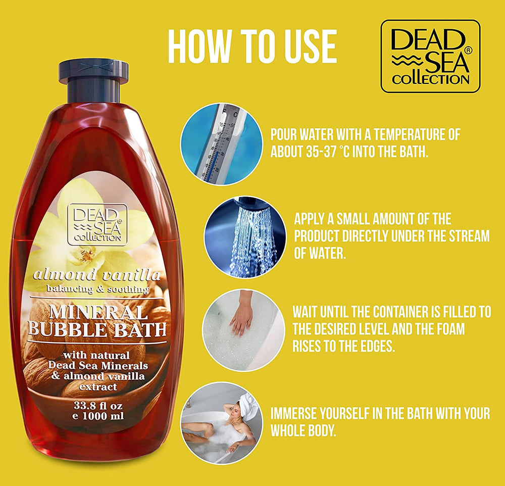Dead Sea Collection spa-scene bath shows relaxing aromatherapy vibes with vanilla-almond aroma