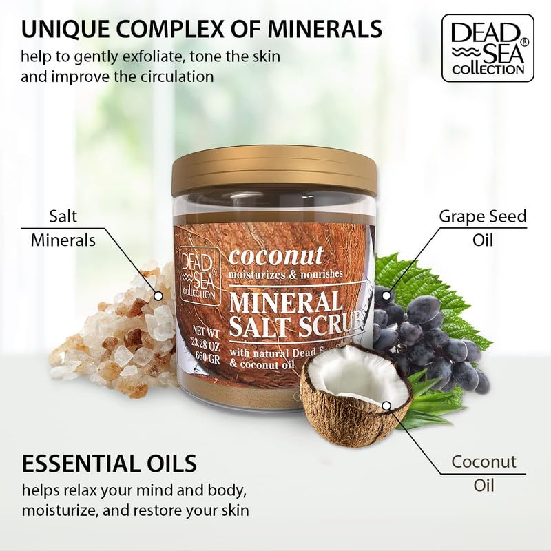 Dead Sea Collection Coconut Salt Scrub texture detail emphasizes exfoliating particles and mineral-rich formula.