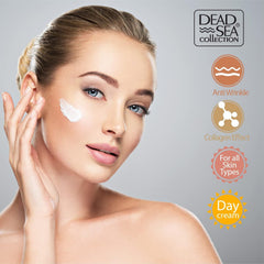 Dead Sea Collection day cream packaging front signals premium anti-aging care.
