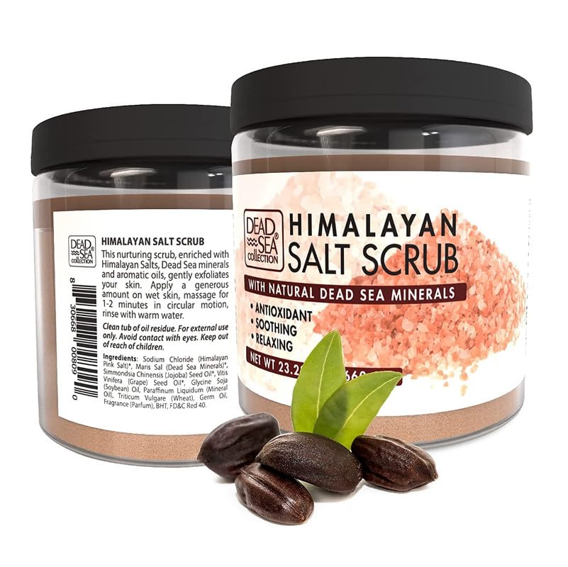 Dead Sea Collection Himalayan Salt Scrub with Dead Sea minerals benefits for skin texture.