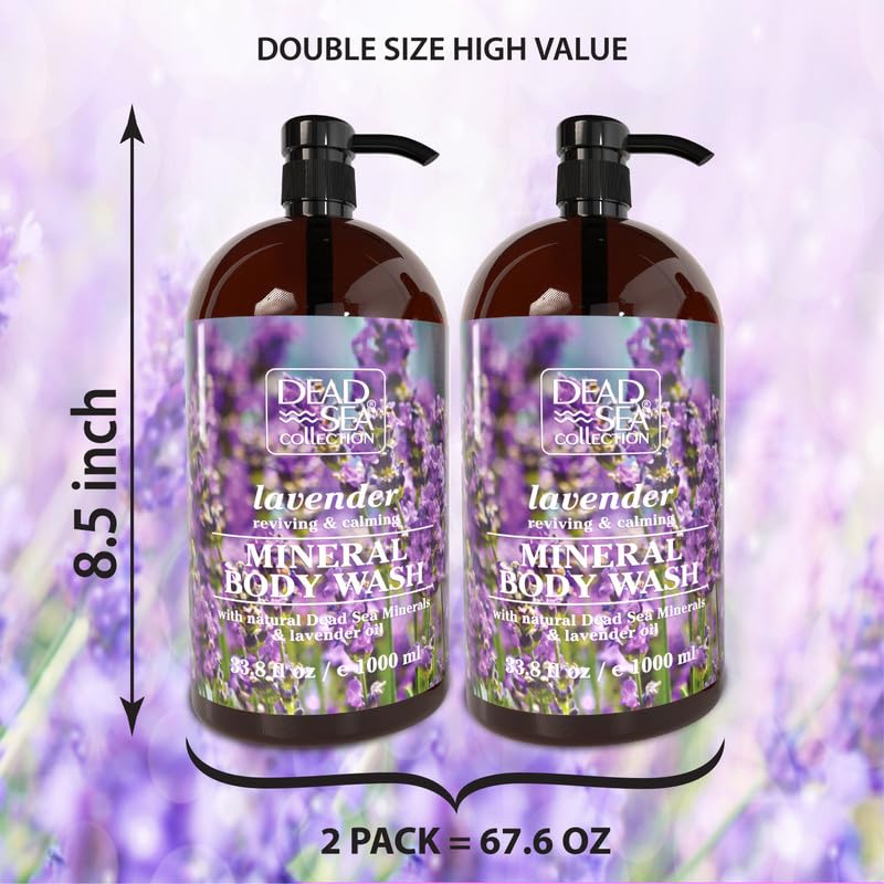 Dead Sea Collection Lavender Body Wash pump attached for easy dispensing