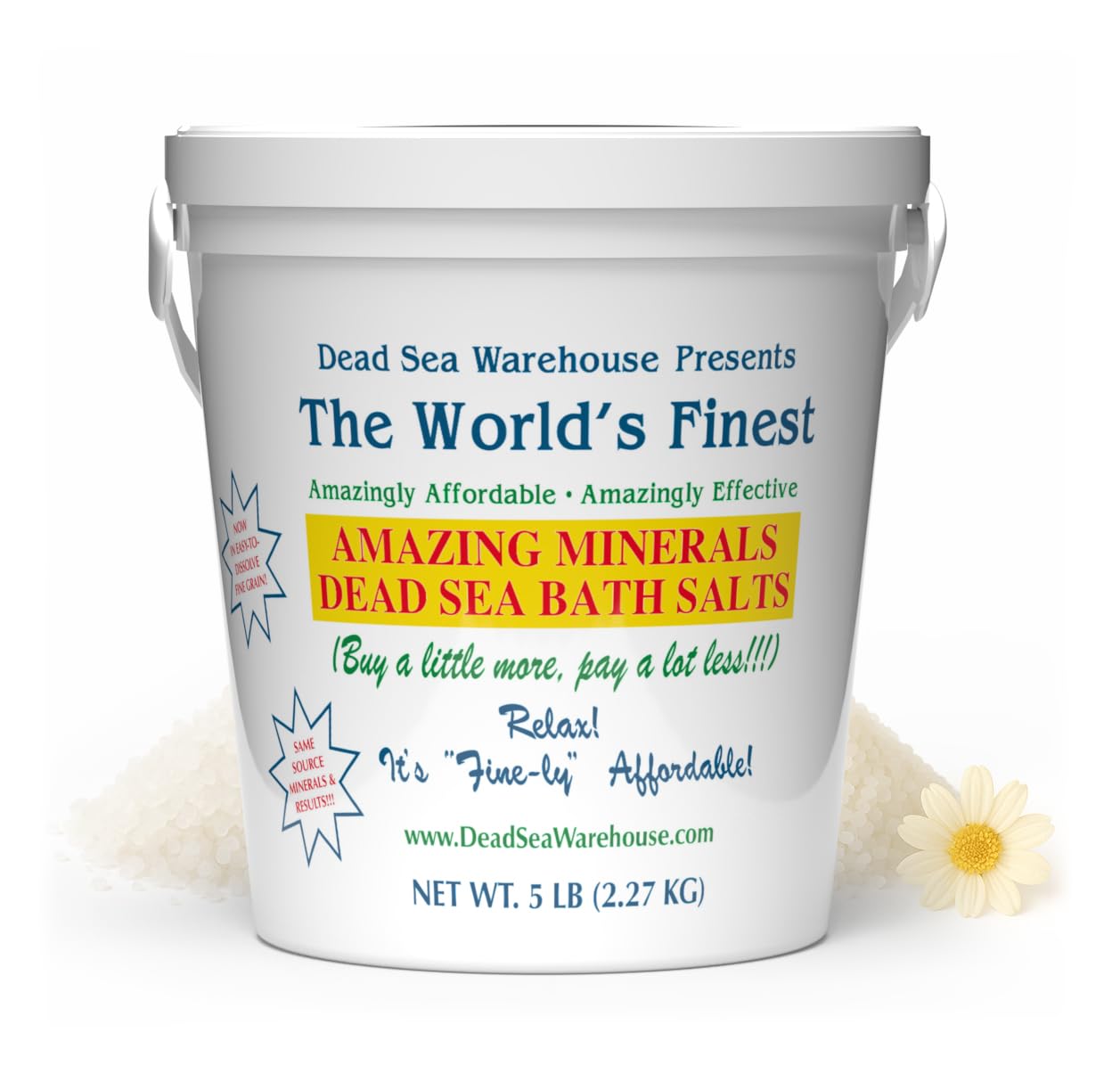 Dead Sea Warehouse Amazing Minerals bath salts dissolving in warm bath for detoxifying relaxation.