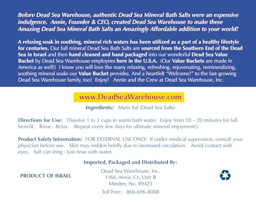 Dead Sea Warehouse Amazing Minerals bath salts in tub showing exfoliation and skin care potential.