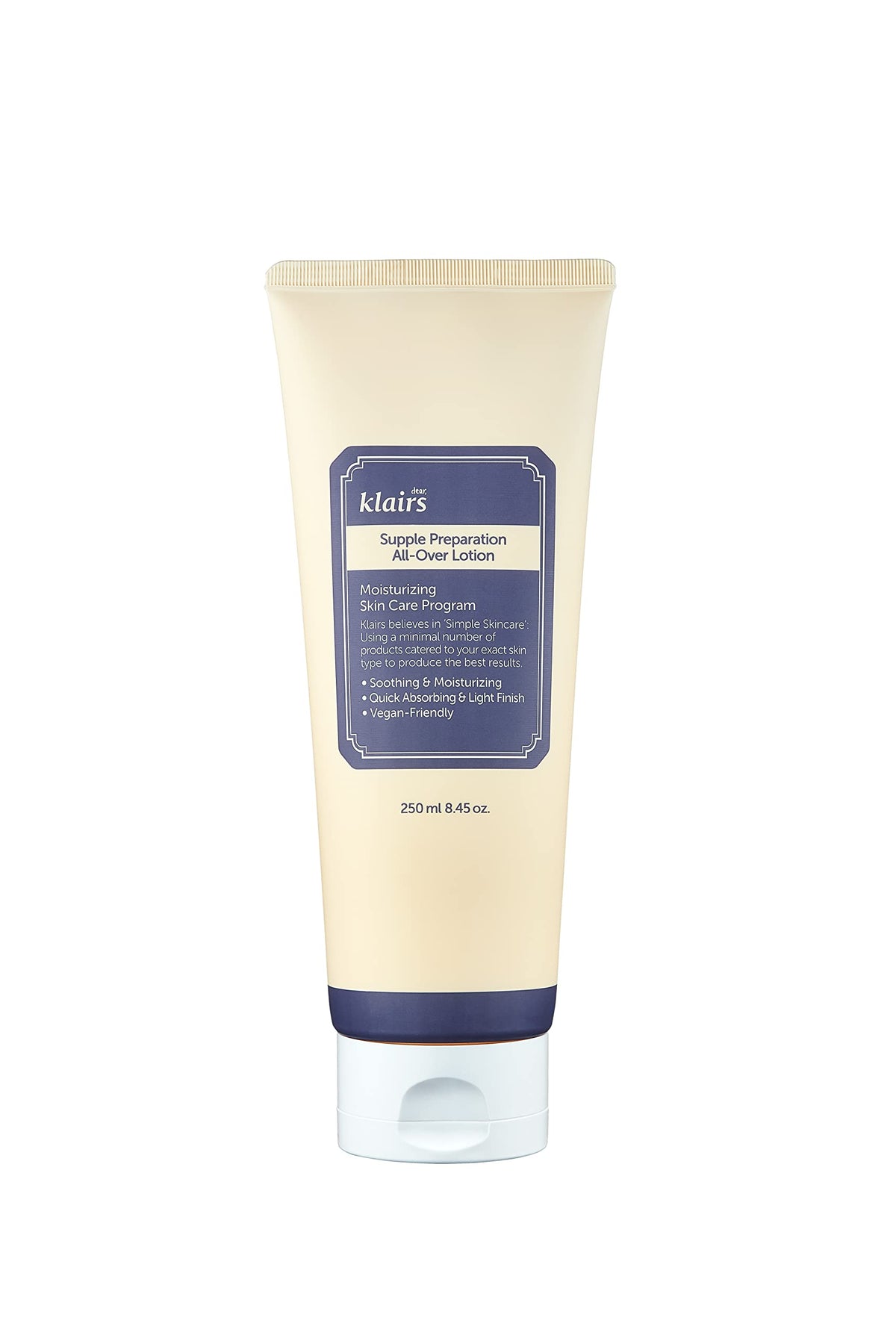 DearKlairs Supple Preparation lotion bottle—lightweight hydration for face and body daily use.