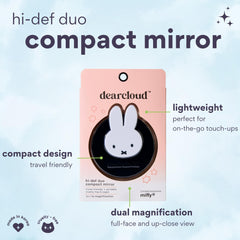 Dearcloud Miffy Hi-Def Duo mirror provides 2x detail view for precise makeup work.