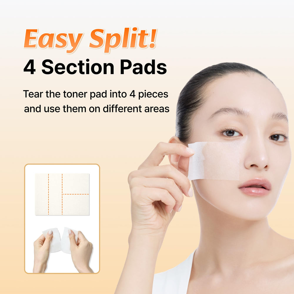 DearKlairs Freshly Juiced Vitamin Toner Pads closeup highlights glow and smooth skin texture.