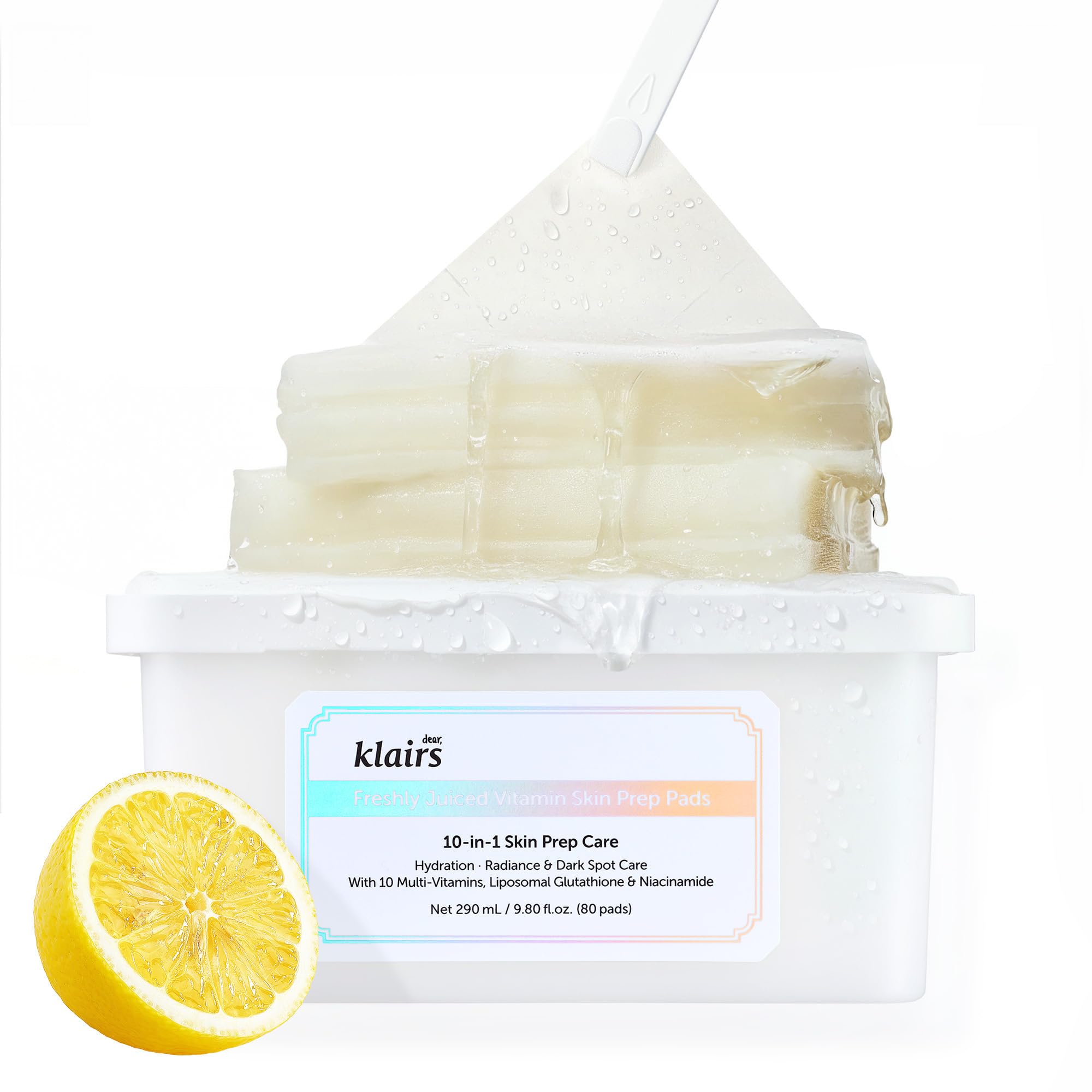 DearKlairs Freshly Juiced Vitamin Toner Pads packaging shows 80 pads for simple radiant prep.