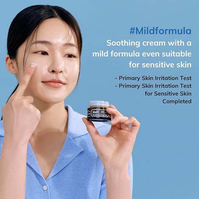 DearKlairs midnight blue calming cream blue texture swatch signaling hydrating, fast absorption