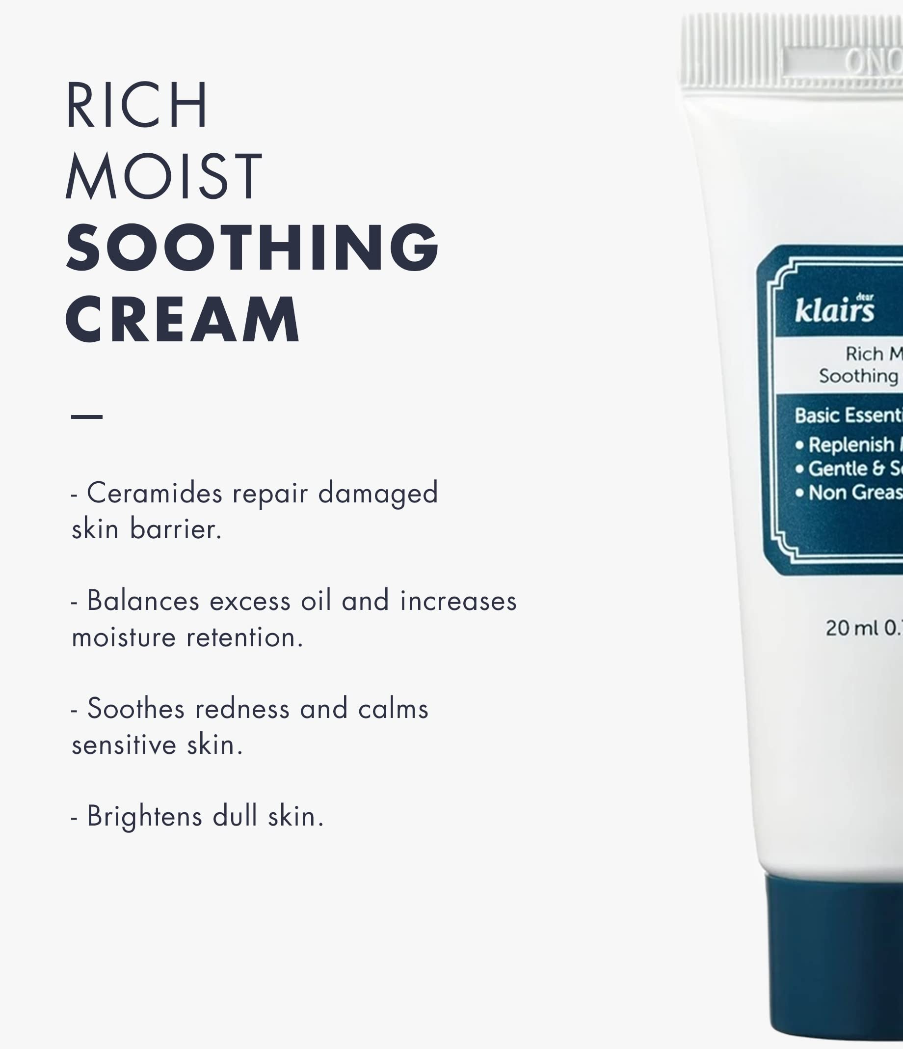 DearKlairs Rich Moist Soothing Cream texture closeup shows spreadable consistency.