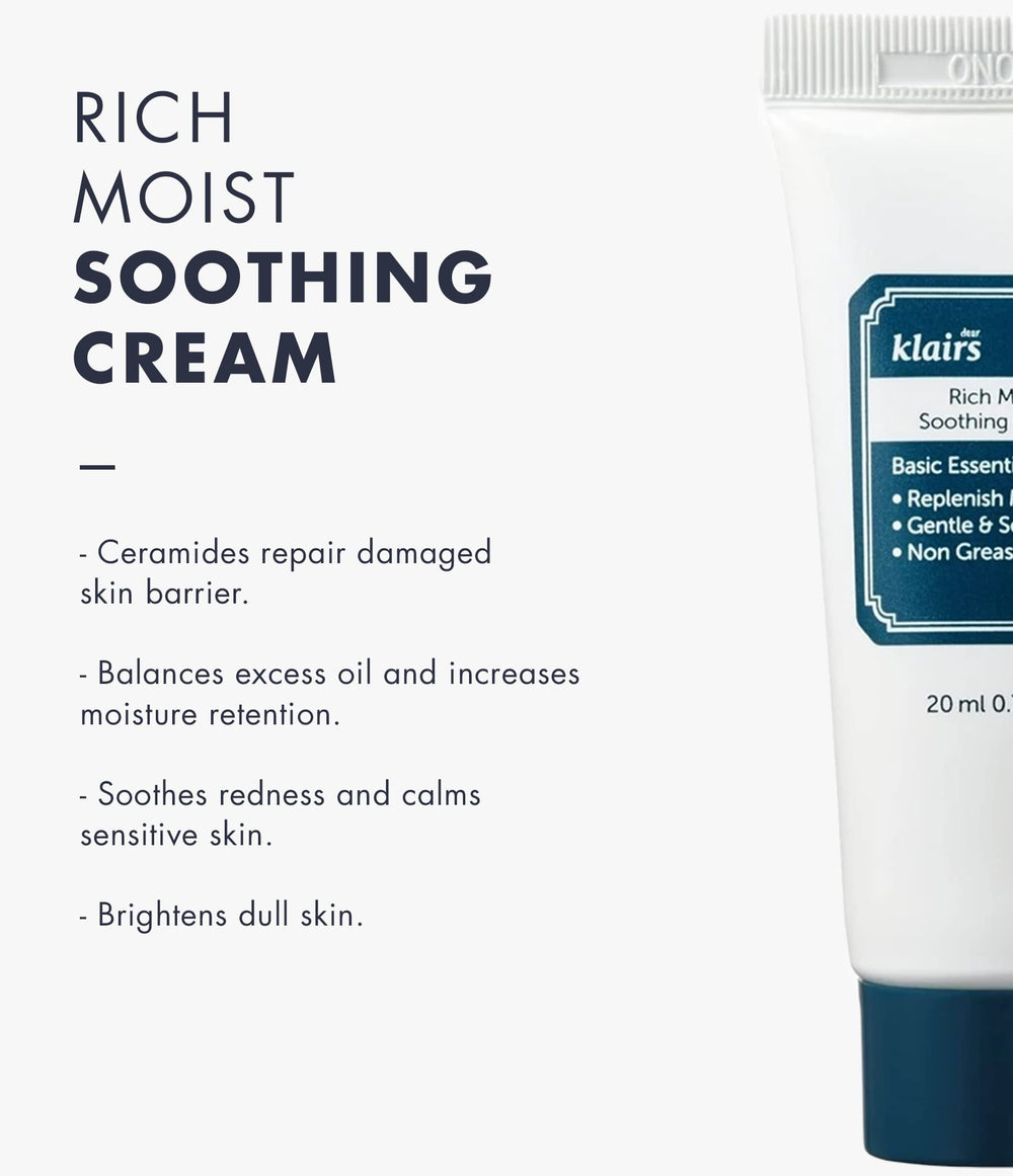 DearKlairs Rich Moist Soothing Cream texture closeup shows spreadable consistency.