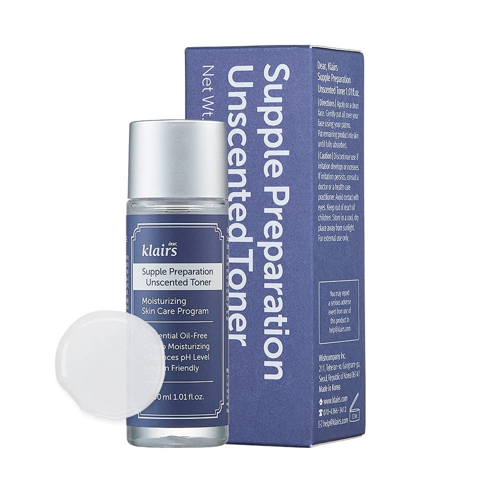 DearKlairs Supple Preparation Unscented Toner bottle close-up showing gentle hydration