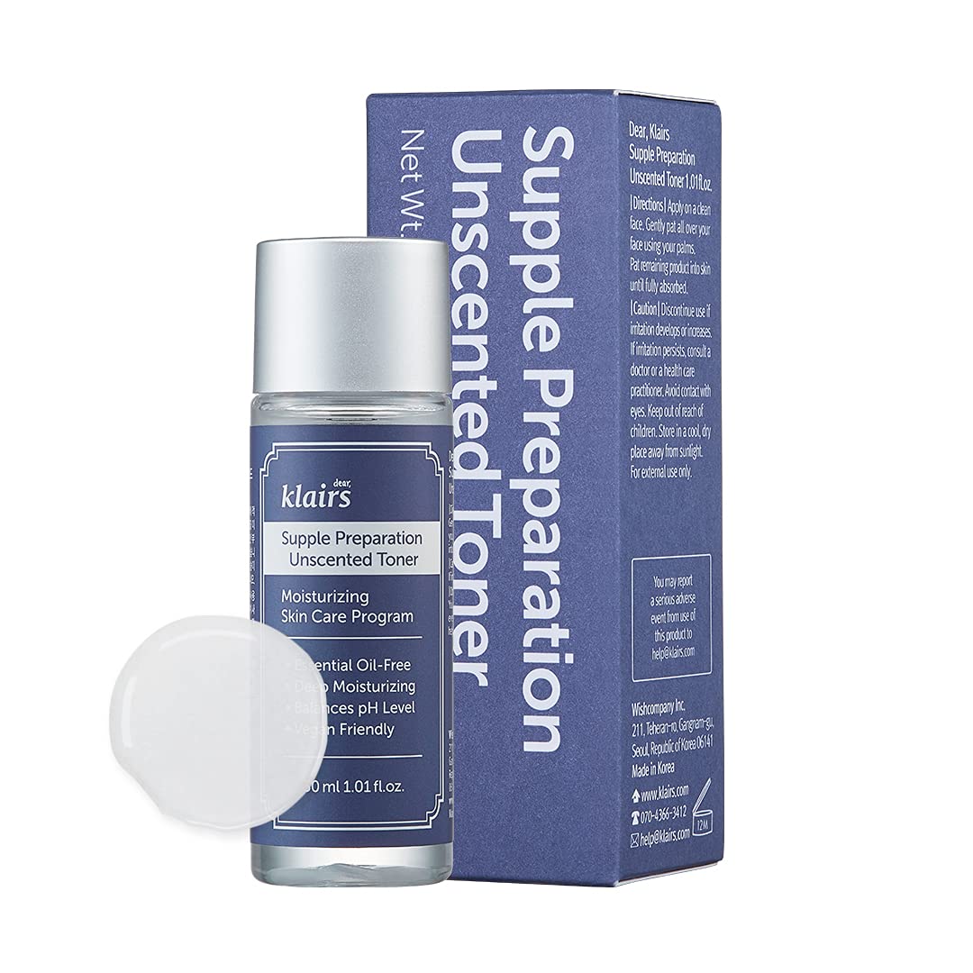 DearKlairs Supple Preparation Unscented Toner bottle close-up showing gentle hydration