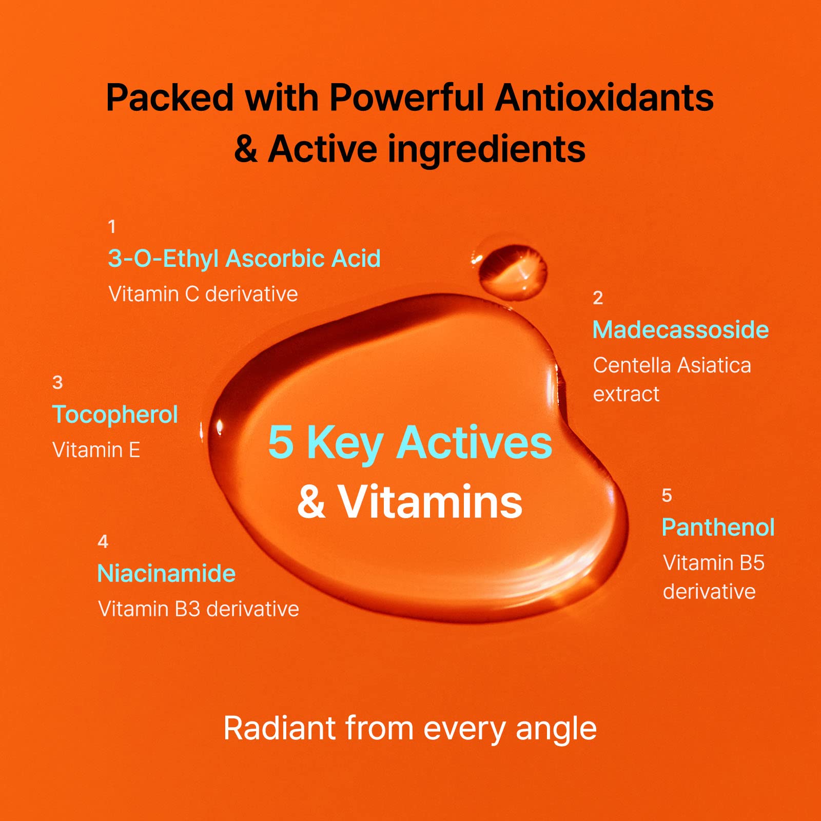 DearKlairs Vitamin Charging Serum ingredients close-up highlighting Vitamin C derivative antioxidants.