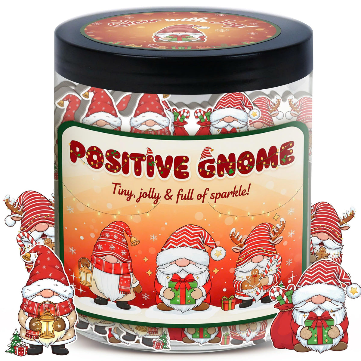 DEARMINE Positive Christmas Gnome Jar with 60 affirmation cards for daily motivation