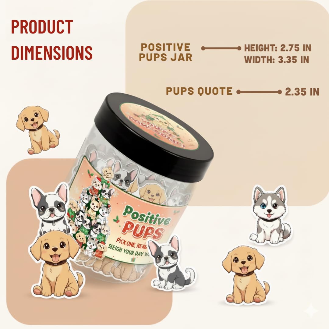 DEARMINE Positive Christmas Pups Jar closeup print captures cheerful puppy illustrations for keepsake