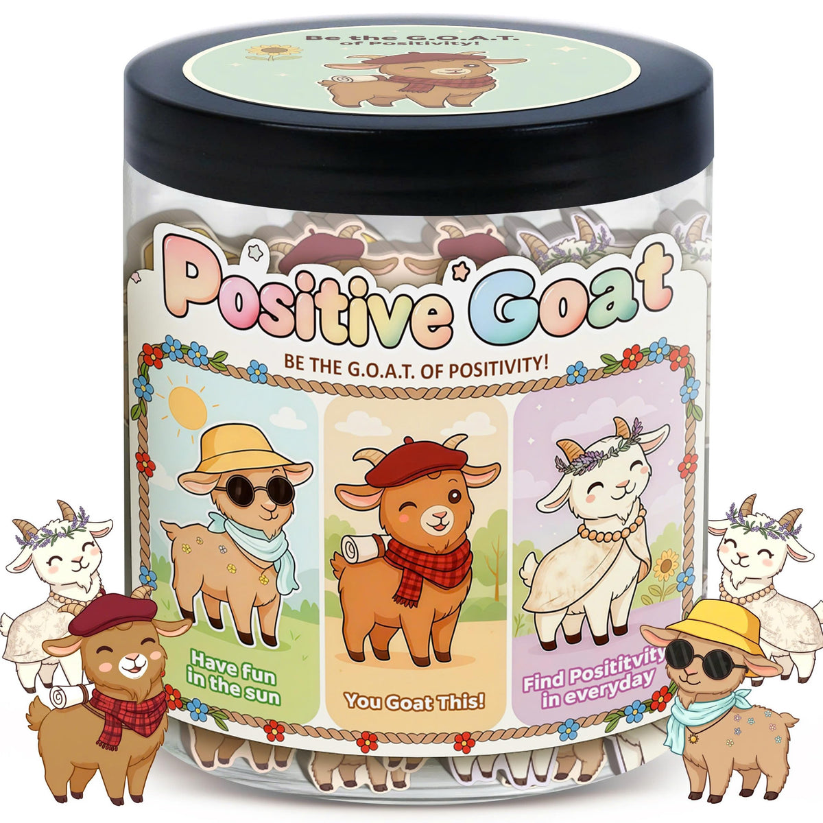 DEARMINE Positive Goat Jar on desk boosts mood and focus with daily affirmations.