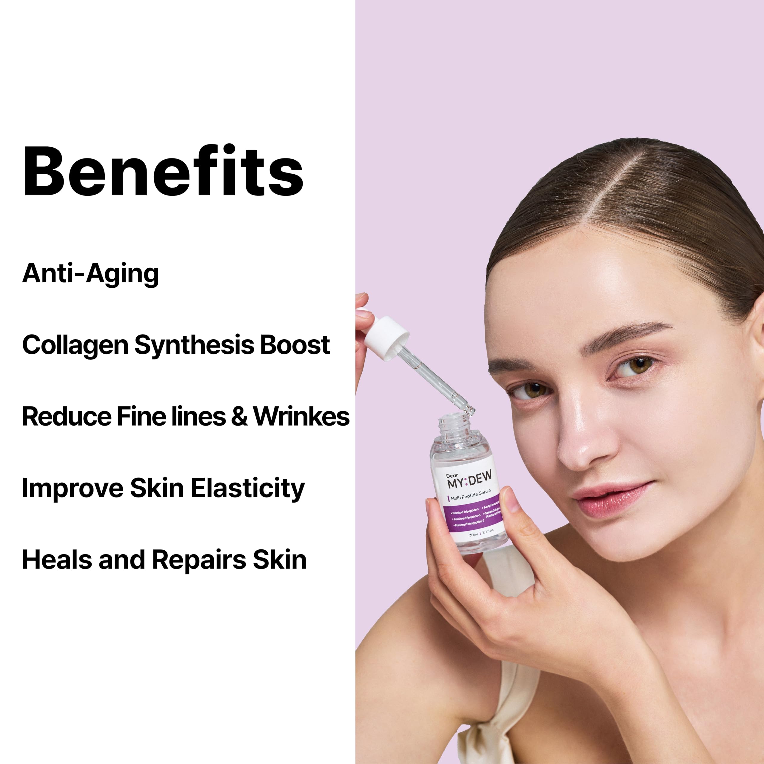 DearMYDEW Matrixyl 3000 peptides closeup highlights skin-firming potential