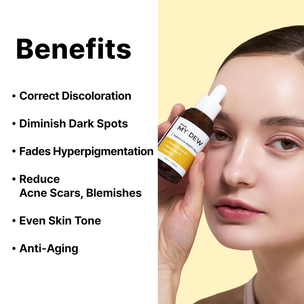 DearMYDEW serum ingredients image highlights 5% niacinamide for even skin tone