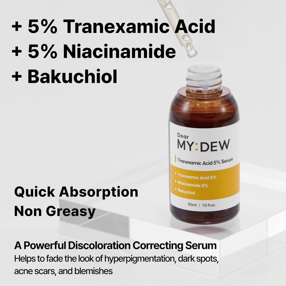 DearMYDEW tranexamic serum dropper application ready for targeted use