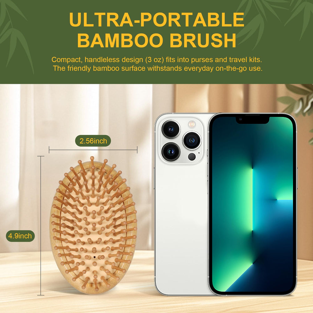 DEBETOOL Bamboo Hair Brush travel-size for easy on-the-go detangling.