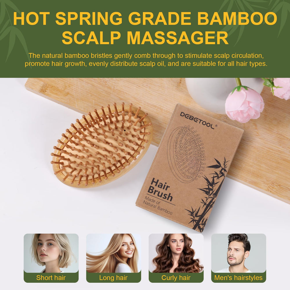 DEBETOOL Bamboo Hair Care Multi-Function close-up shows anti-static detangling versatility.