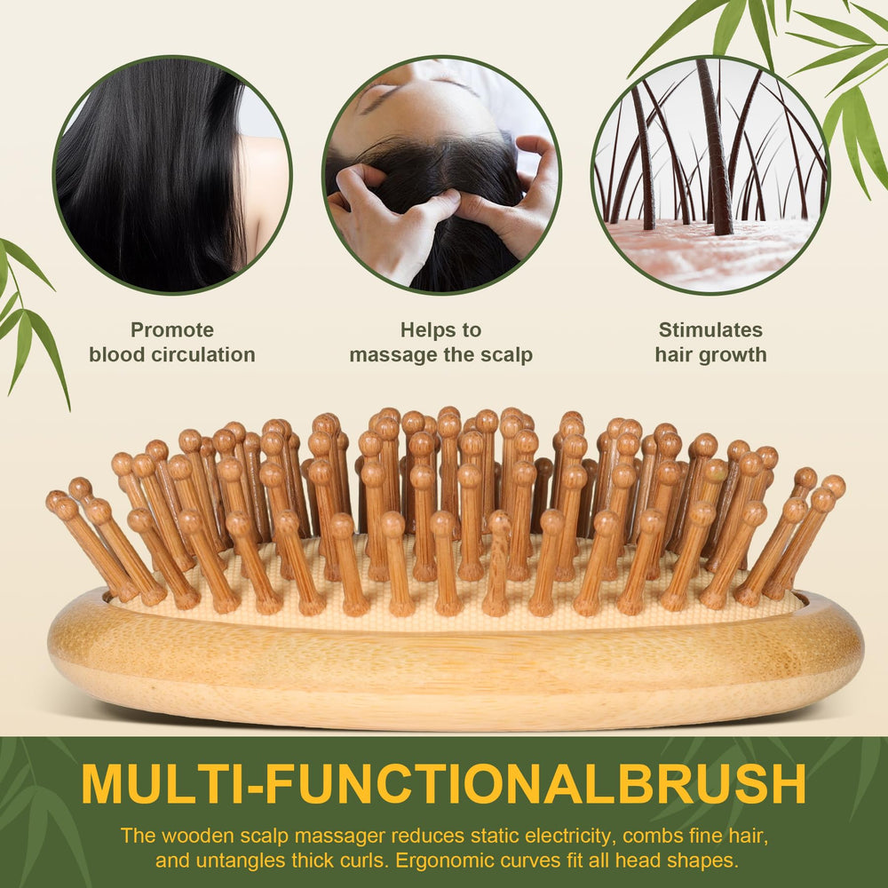DEBETOOL Bamboo Scalp Massager close-up highlighting gentle scalp stimulation.
