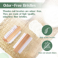 DEBETOOL wooden-handle-nail-brush resting on a hand highlighting comfortable grip.