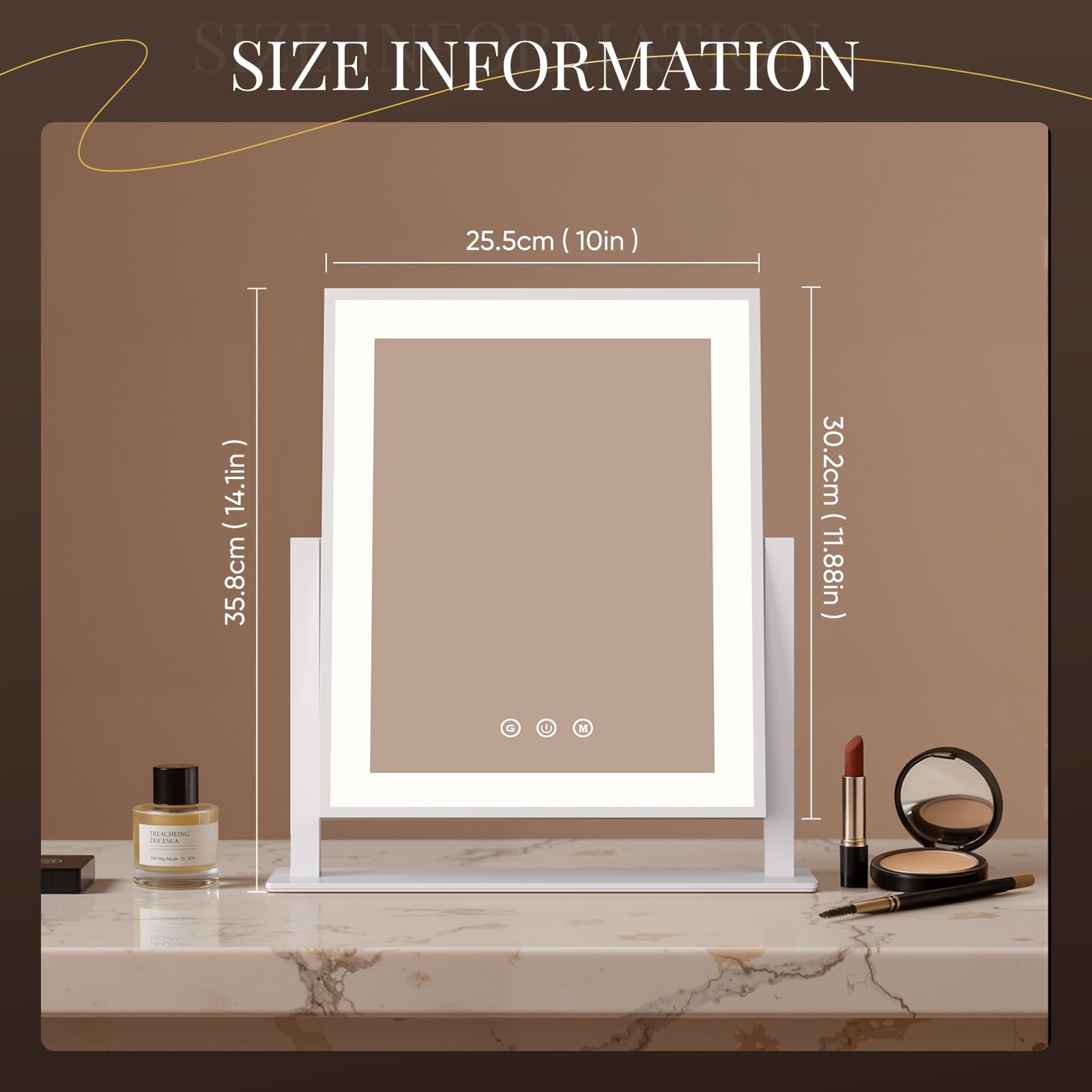 DECADENCE Makeup Mirror 3 color lighting mode showing versatility for different environments