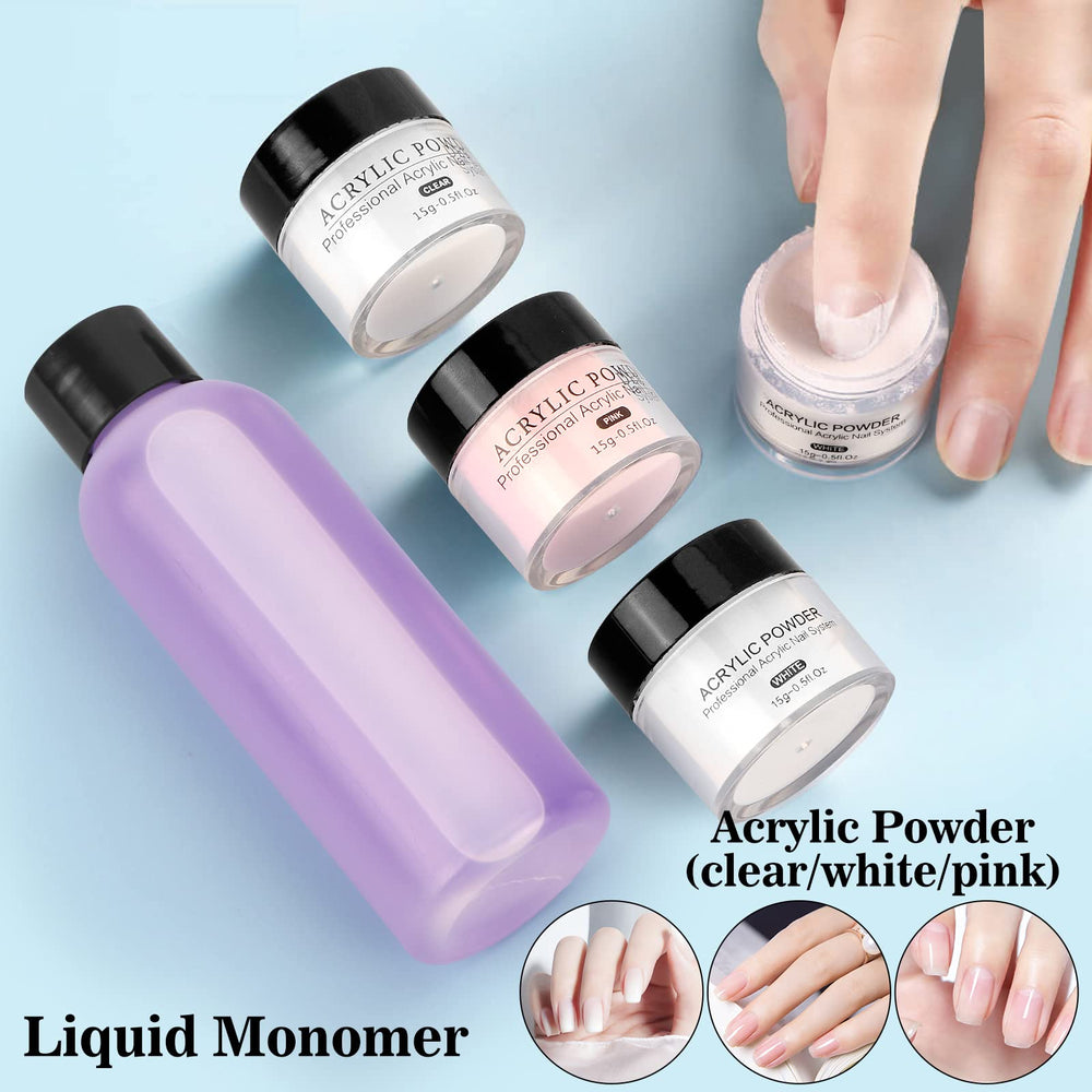 Deciniee acrylic powder pink-white-clear set for versatile extensions.